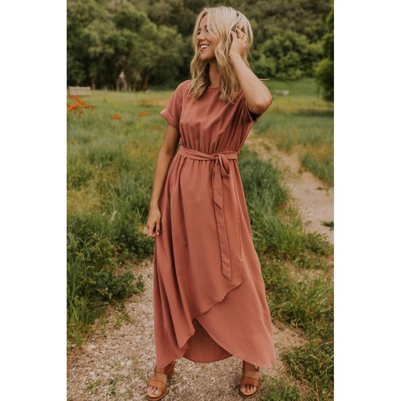 Roolee Dresses & Skirts - Roolee The Classic Taylor Jane Wrap Maxi Dress L‎ Short Sleeve Dark Salmon Color